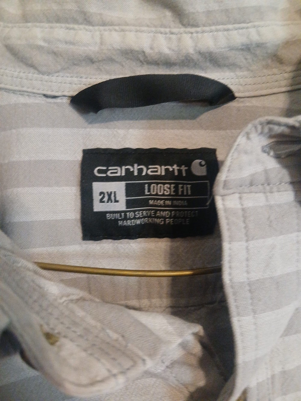 Carhartt 2XL Loose Fit Button-Up Shirt in Light Gray Stripes
